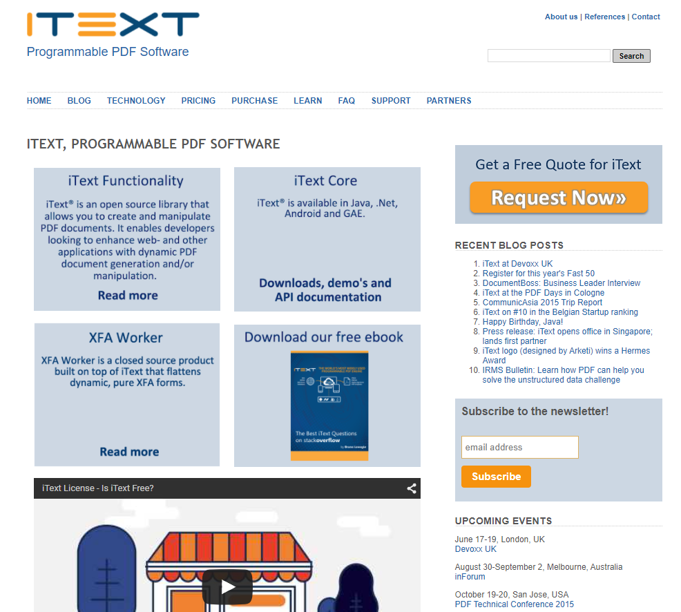 iText website in 2015